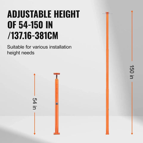 Heavy Duty Telescoping Floor Jack, Adjustable 54 To 150 In, 11200 Lbs shown extended and collapsed for height comparison