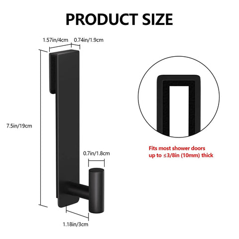 Diagram of Stainless Steel Over The Door Shower Hooks For Frameless Glass Doors 7.5 Inch Extended T Shape Towel Hanger Black Finish.