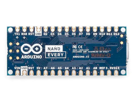 Top view of Dope Ultra Compact Nano Every Microcontroller Board with ATmega4809, 48KB Flash, 6KB SRAM, 20 digital IO, 8 analog inputs.