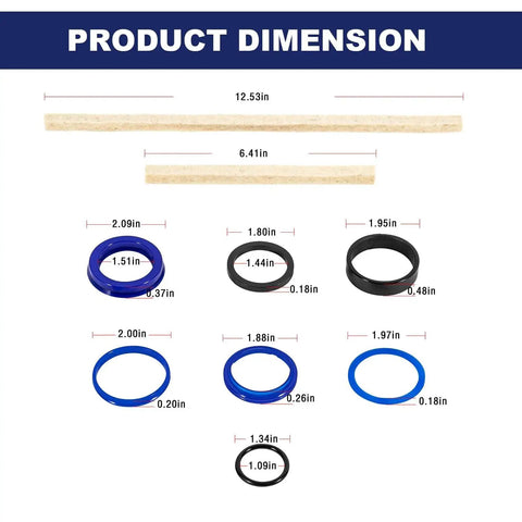 Heavy Duty Hydraulic Cylinder Seal Kit dimensions for Rotary Lift and Texas Hydraulics, fits SP55 SP80-4 SPO9 assemblies with FJ783-12TH seals.