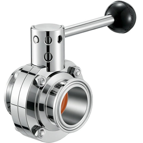 1.5-inch sanitary butterfly valve, 304 stainless steel, with pull handle and tri-clamp ends