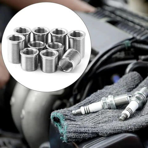 Spark Plug Thread Repair Kit Stainless Steel Rethread Set for M10x1.0 and M12x1.0 Threads Includes 10 Inserts and 1 Tap