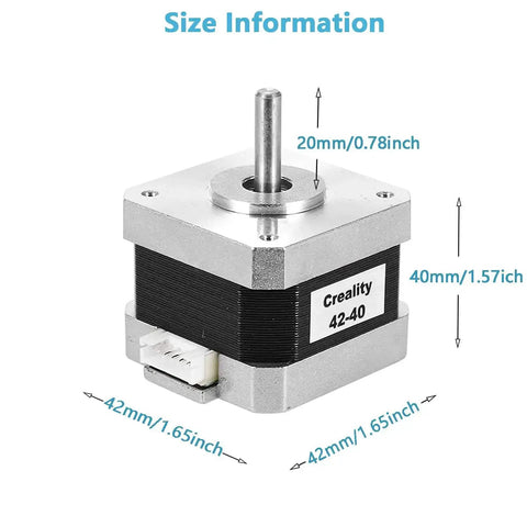 Dope 42-40 Stepper Motor With Extruder Gear For 3D Printers, 2 Phase, 1A Current, size dimensions labeled