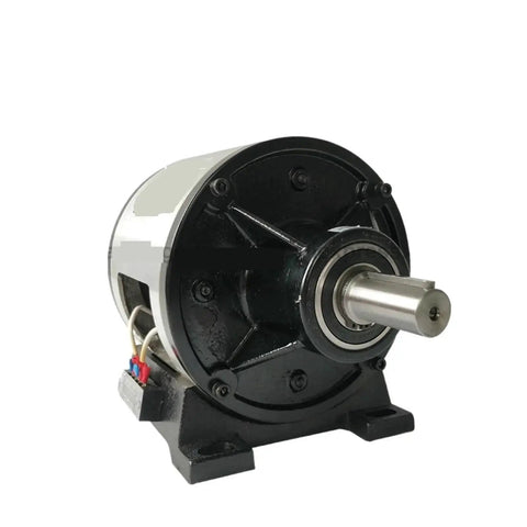 Magnetic powder brake and clutch assembly FMP-025, dual-shaft, DC24V, 25Nm, mounted on base (front view)