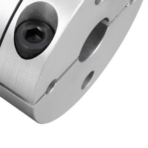 Clamp-tight motor shaft coupling, 10mmx19mm, metal aluminum, side view with hex set screw