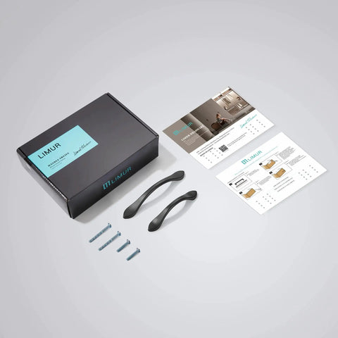Six Pack Matte Black Cabinet Pulls 7.5 Inch Hole Center Cabinet Handles with screws and packaging for home renovation.