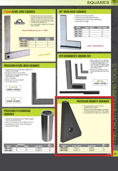 10 By 6 By 1 Precision Granite Square in black for spot on right angles and machining accuracy, durable granite block square.