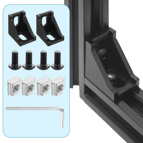 40 Piece Black 2020 Series Aluminum Extrusion Connector Kit With 40 2028 Corner Brackets, 80 T Slot Nuts And M5 Hex Screws Plus 1 Wrench