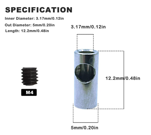 Stainless Steel Pinion Coupler Sleeve Adapter Converts 3.175mm To 5mm Pinions For RC Motors 3650 550 540 12mm Long Wear Resistant Specifications