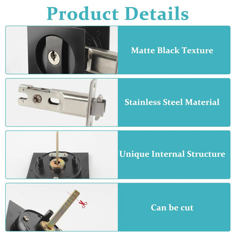 Close-up of Pocket Door Lock With Key Matte Black Privacy Latch For Sliding Bifold Doors Fits Standard 1 Inch Holes Ideal For Bathroom