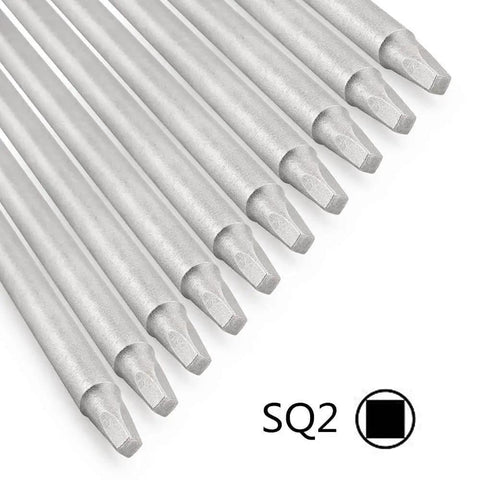 Long Magnetic Square Drive Screwdriver Bit Set, 1/4 Inch Hex Shank, 6 Inch Length, 10-Piece S2 Steel Bits close-up