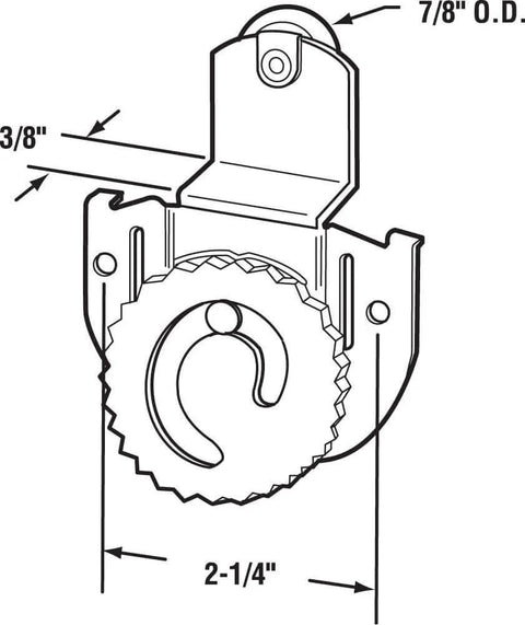 Diagram of Closet Door Roller Kit For Back Mount Three Eighths Inch Offset Bracket Seven Eighths Inch Nylon Wheel