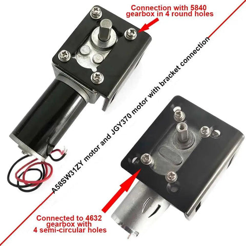 Mini Mounting Bracket for A58 Worm Gear DC Motor with 8mm Shaft, screw-mounted, showing connection details and 5840 gearbox