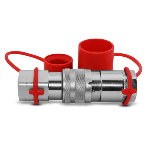 Summit Hydraulics quick connect couplers set, flat-face high flow, 3/4 in body x 3/4 in NPT, with red dust caps