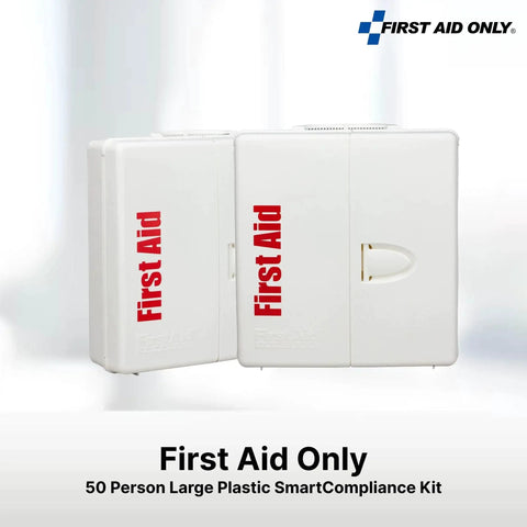 OSHA Compliant 50 Person Workplace First Aid Kit With 245 Pieces In Large Plastic Cabinet by First Aid Only, closed view.
