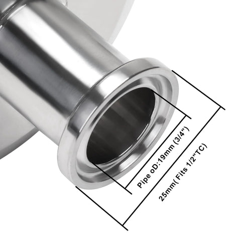 Stainless steel sanitary concentric reducer with tri-clamp ends, 2 inch x 1/2 inch, 304 grade.