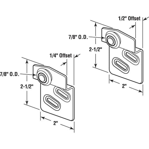 Diagram showing Sliding Closet Door Roller Kit With 7/8 Inch Convex Wheel For Top-Hung Bypass Wardrobe Doors Includes 1/4 Inch And 1/2 Inch Offset Pairs