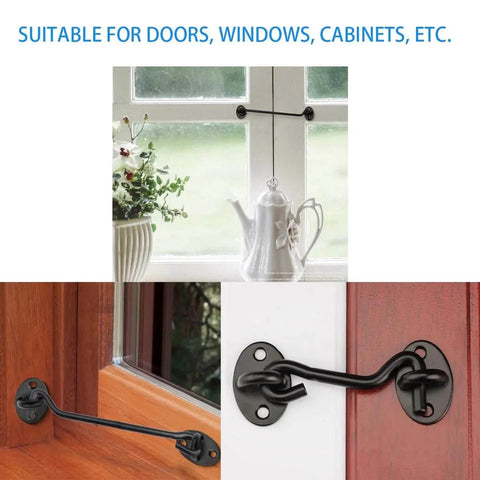 3 Inch Privacy Hook And Eye Latch For Barn Door Black 2 Pack Durable Solid Iron Lock With Powder Coated Finish on window frame