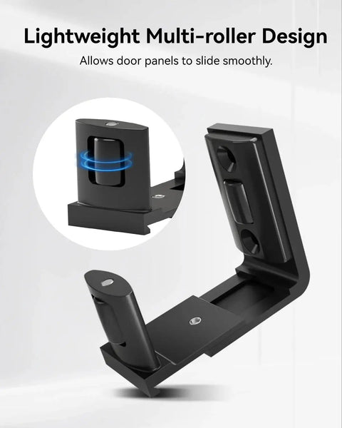 Sliding Barn Door Bottom Floor Guide With Adjustable U Shape Flush Design, Aluminum Alloy Construction With Smooth Nylon Rollers