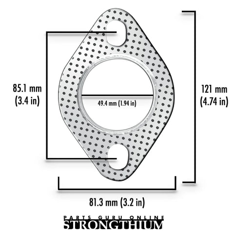 Strongthium 2-inch exhaust flange gasket, graphite with fire ring, 2-bolt, 2-pack for muffler/manifold