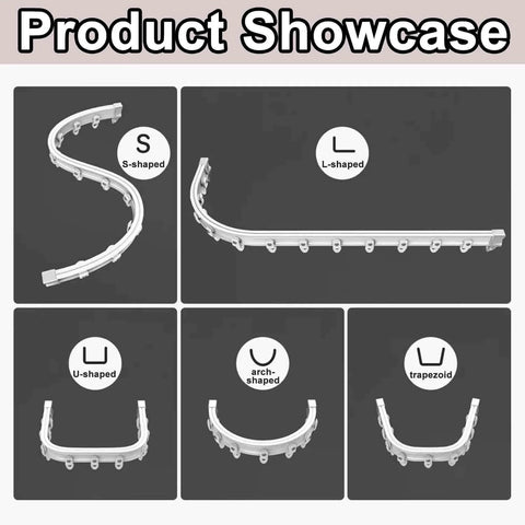 Heavy Duty Double Curtain Track System With Silent Roller Curved Ceiling Rail For Living Room And Bedroom Flexible Bendable Shower Curtain Track To Fit Bay Windows Or Irregular Walls Length Three Point Three Feet shapes S, L, U, arch, trapezoid.