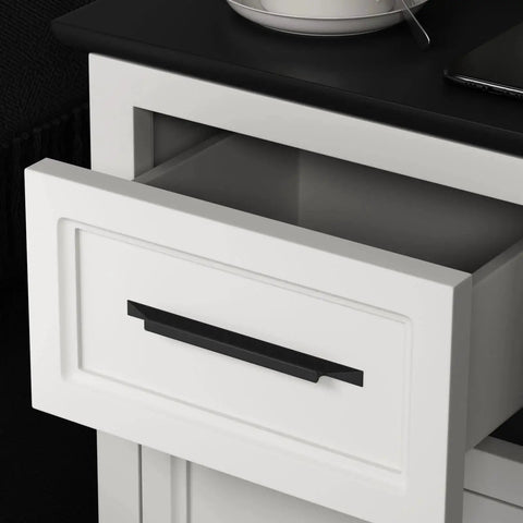 10 Pack Black Aluminum Finger Pulls for Cabinets and Kitchen Drawers, 7-1/2 Inch Center Mounted Handles, installed on white drawer