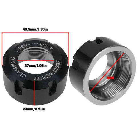 2 Pack ER32 Collet Clamping Nuts With M40x1.5 Thread For CNC Milling And Lathe Tool Holders, 49.5mm Body Diameter, 27mm Bore