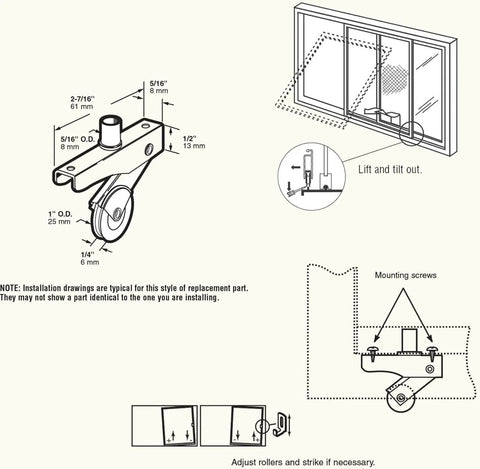 Installation guide for Four Pack Sliding Screen Door Wheel Replacements For B701 B702 And B814 Durable Steel 1 Inch Wheel