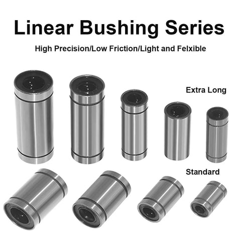 Series of LM30UU 30mm Linear Ball Bearings in various sizes, showing extra long and standard lengths