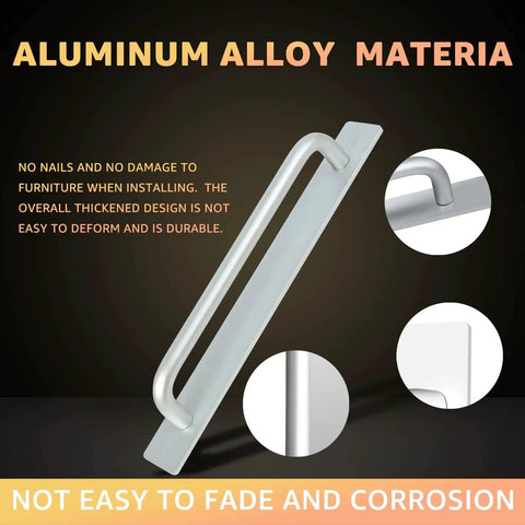 Self Stick Instant Cabinet Drawer Handles Set Aluminum Alloy With Adhesive Backing side view showing silver finish