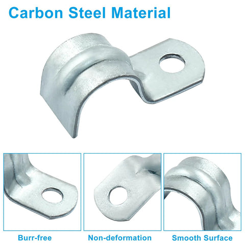 M12 rigid pipe strap bracket in zinc-plated steel with a single mounting hole for conduit