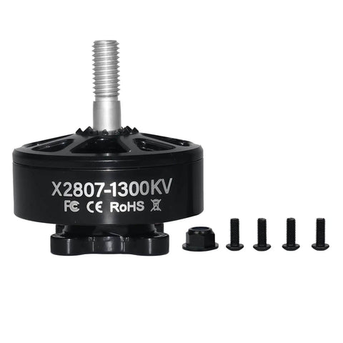 Front view of X2807 1300KV FPV Brushless Motor with mounting screws, designed for 7 to 8 inch 6S racing quadcopters and multirotors.