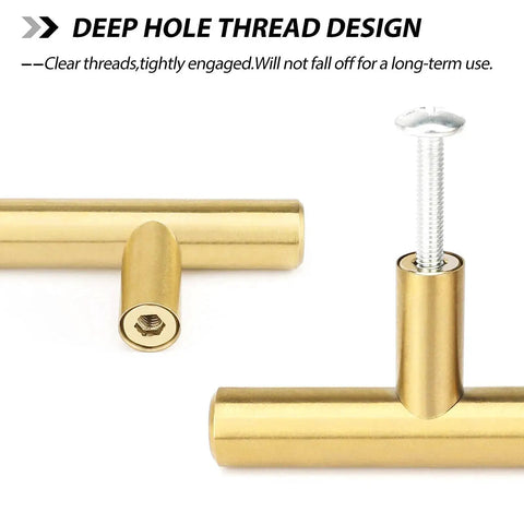 10 Pack Brushed Brass Finish Stainless Steel Cabinet Handles And Drawer Pulls For Kitchen And Bathroom Cupboards, 6 Inch Overall Length