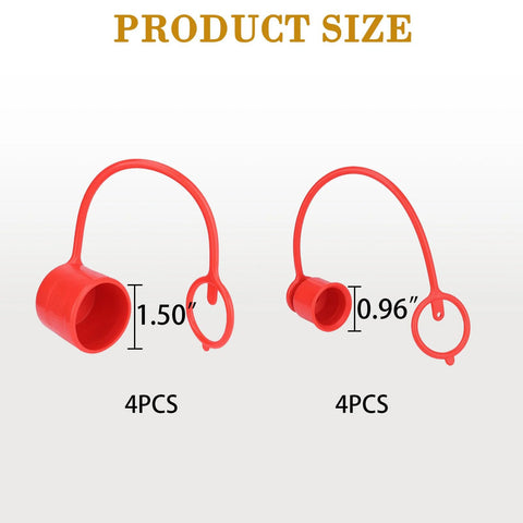 Red rubber dust caps for 1/2 in. flat-face hydraulic quick-connects; 4-piece set with attached rings.