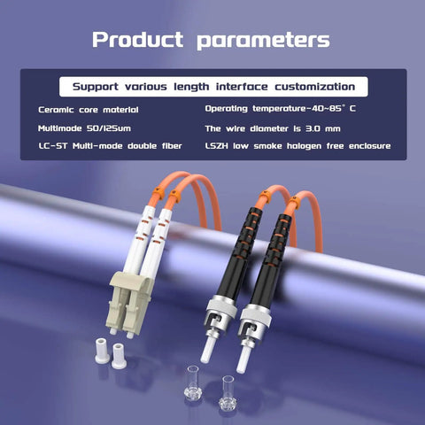 Duplex LC To ST Multimode OM1 Patch Cable 20 M Orange Jacket Optical Fiber with ceramic core material indicators