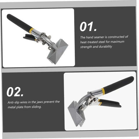 Manual Metal Bender Tool With Straight Jaw, Hand Seamer showing anti-slip jaws and heat-treated steel construction.