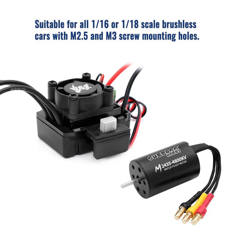 2435 Brushless Motor With 35A Waterproof ESC Combo Sensorless For 1/14 1/16 1/18 RC Cars And Trucks, 4800KV, industrial aluminum housing