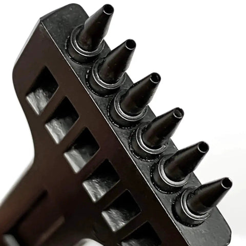 Close-up of 6-tooth chisel from 5mm Claw Tooth Leather Stitching Chisels Set With Round Hole Punching Tool for DIY leather craft