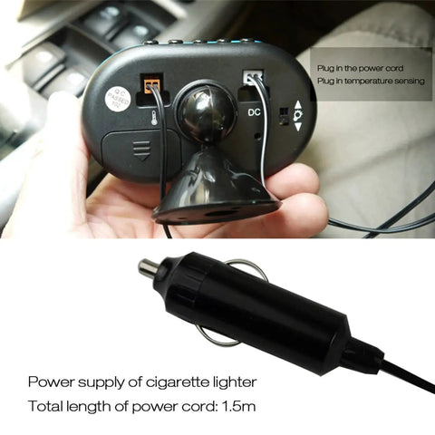 Back view of Car Digital Thermometer Clock With Dual Temperature Gauge And LED Backlight showing power supply cord.