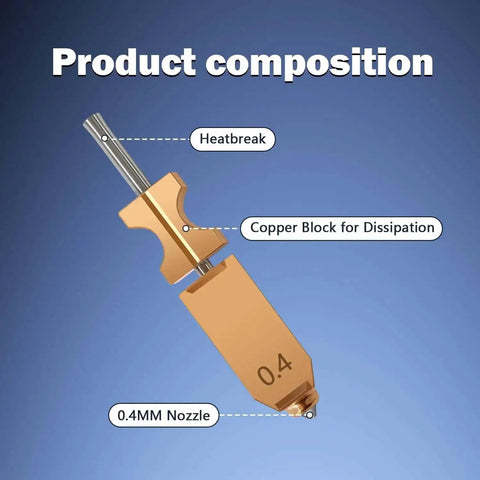 Fits AD5X 3D Printer Upgraded 0.4mm All Metal Hotend Nozzle Kit copper block composition diagram