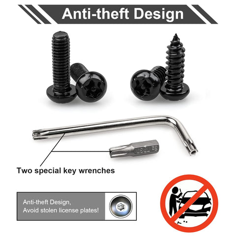 Black Anti Theft License Plate Screw Kit With M6 Tamper Proof Screws One Quarter Inch Stainless Steel 304 Includes Caps And Fastener Nuts For Front And Rear Plate Frames Weatherproof Rust Resistant Car Tag Mount Hardware