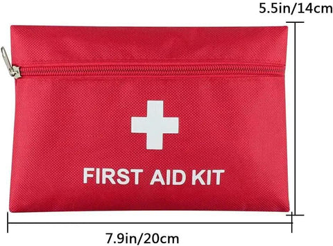 Red waterproof nylon first aid kit pouch with white cross and zipper, size 20x14 cm, from Pack Of 12 Empty First Aid Kit Pouches For Travel And Outdoor Emergencies Waterproof Nylon 20 By 14 Cm Lightweight Car Home Office Bag For Medical Supplies Storage.