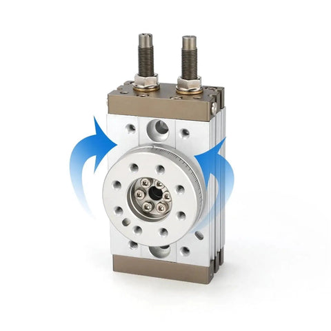 MSQB rotary pneumatic air cylinder, high-type rack-and-gear actuator; silver body with brown end caps