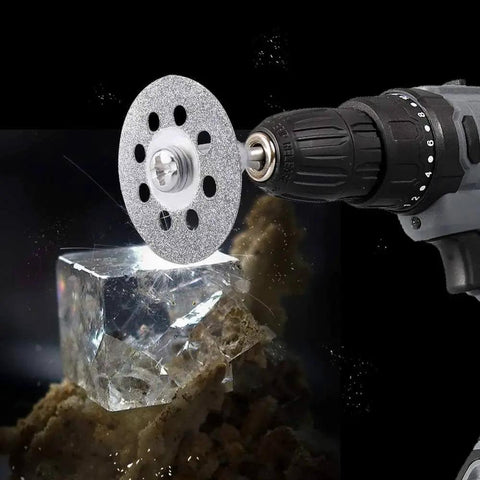 Diamond Cutting Wheel Set For Rotary Tools 22mm Discs 0.6mm Thick Includes 25 Cutting Wheels Five 3mm Mandrels And A Screwdriver EZ545 544 Replacement Compatible For Fast Clean Metal And Plastic Cutting in action on crystal