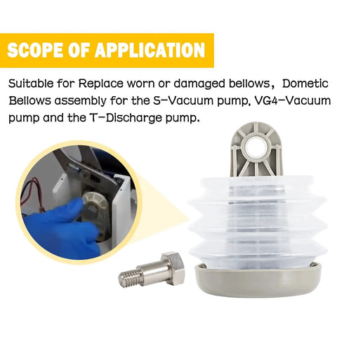 Pump Bellows Kit for Sealand Vacuum and Discharge Pumps includes one bellows, one bushing, and one bolt for quick install.