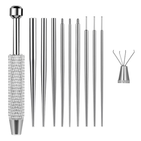 10 Piece Piercing Taper Ball Grabber Gear For Changing Jewelry, Stainless Steel Insertion Tools In 12G To 20G, full kit displayed