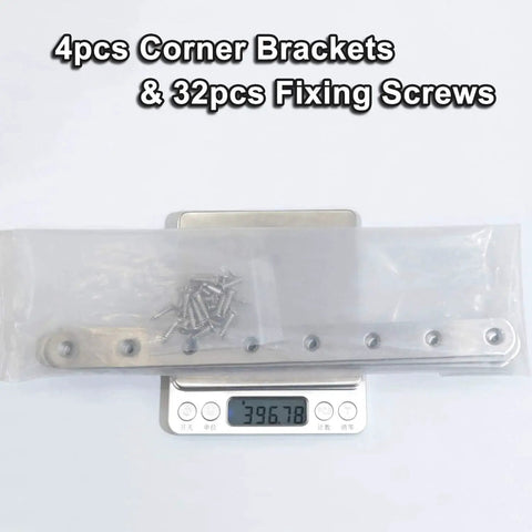 Stainless Steel Corner Brackets 9.7 Inch 8 Hole Straight Fixing Brace Plates Pack of 4 with Mending Screws on a scale