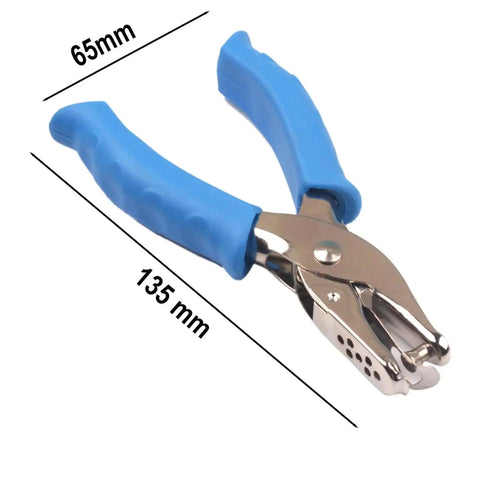 1/4 Inch Single Hole Punch Handheld Paper Punch with Soft Grip Handle, durable metal construction, blue handle, side view