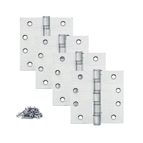 Stainless Steel 4 Inch Door Hinges Set, Heavy Duty Ball Bearing Exterior And Interior Hinges, 4 Pack, brushed finish, screws included.