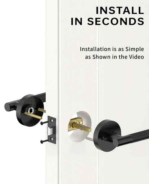 Installation of One Pack Keyless Passage Door Handle Lever, heavy-duty black, for bedroom or bathroom, on left or right-sided doors
